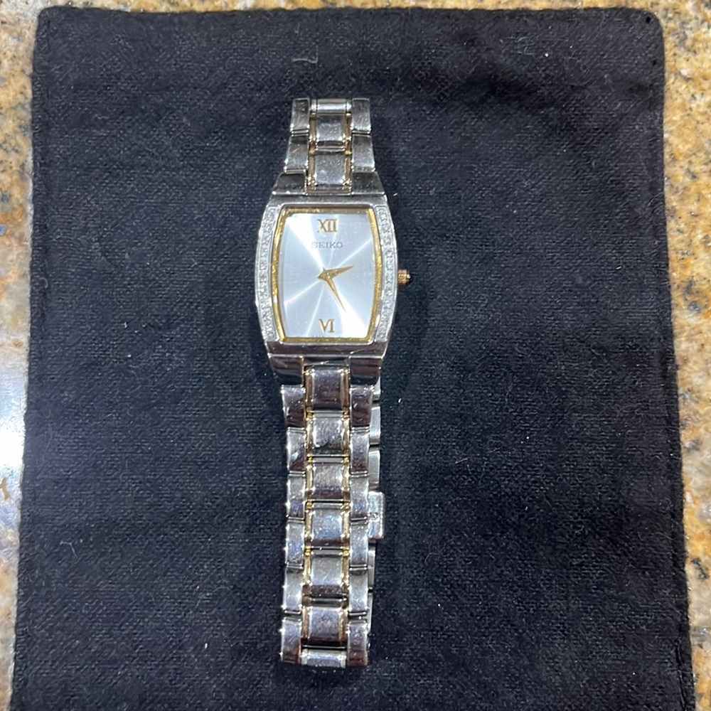 Seiko silver and gold watch with diamonds